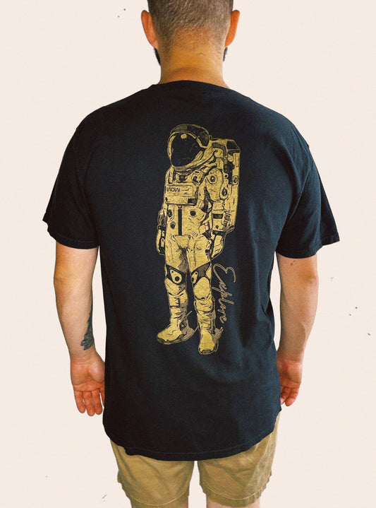 Vintage black comfort colors tee embellished with an astronaut logo and the word explore
